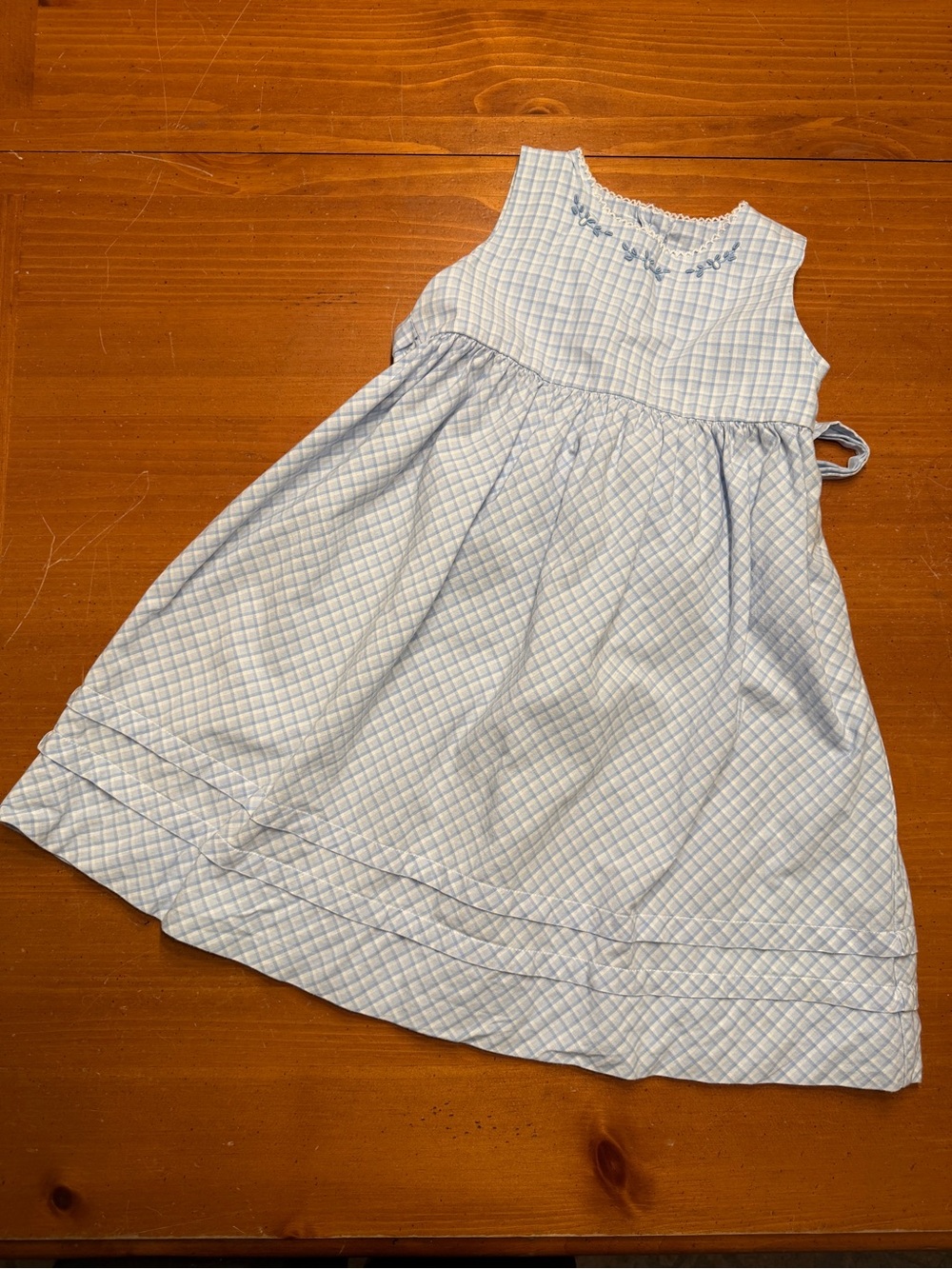 Strasburg Light Blue Checked Sleeveless Girls' Dress